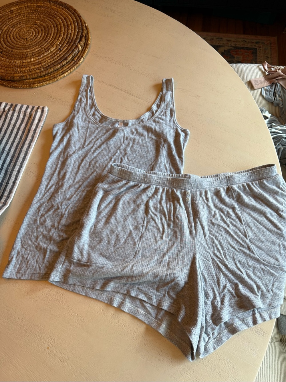 SOMA SET Softest Rib PJ/Lounge Set in Grey, Small top, Medium Shorts